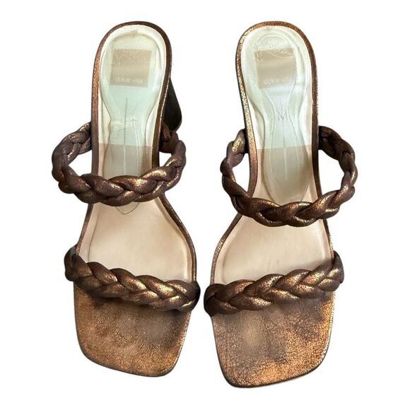Dolce Vita Metallic Bronze Braided Block Heel Sandals. Size 9 1/2 - Picture 1 of 8